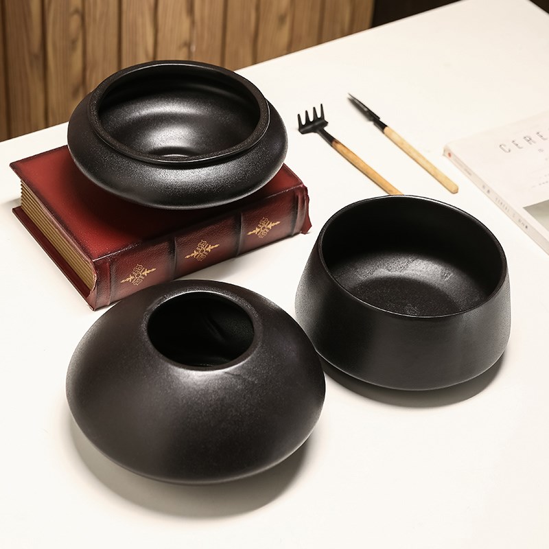 新品陶瓷花盆磨砂黑皮革创意几何现在可水培容器花卉苔藓球多肉盆