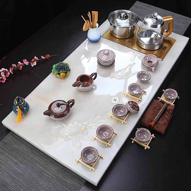 仿玉石功夫茶具套装家用简约现代欧式高端全自动一体石茶盘茶托盘