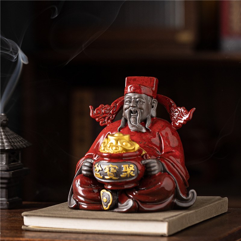 新中式财神爷摆件家用室内玄关招财文武财神店铺开业乔迁陶瓷摆设