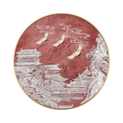 寓意好玄关装饰画新中式入户正对门壁画客厅餐厅圆形发光led灯画