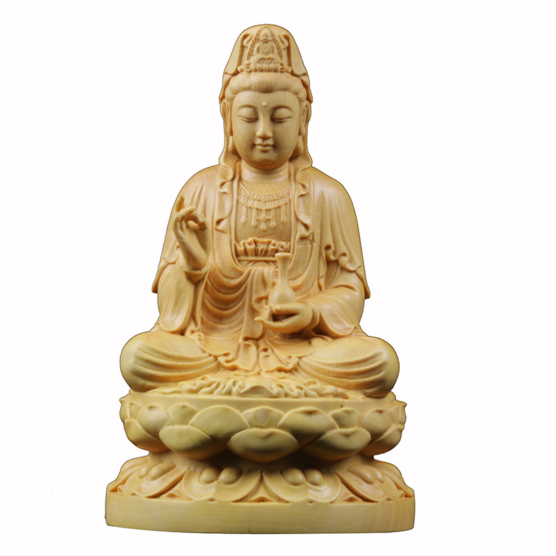 精品黄杨木雕汽车饰品摆件平安车饰佛像礼品雕刻工艺实木坐莲观音
