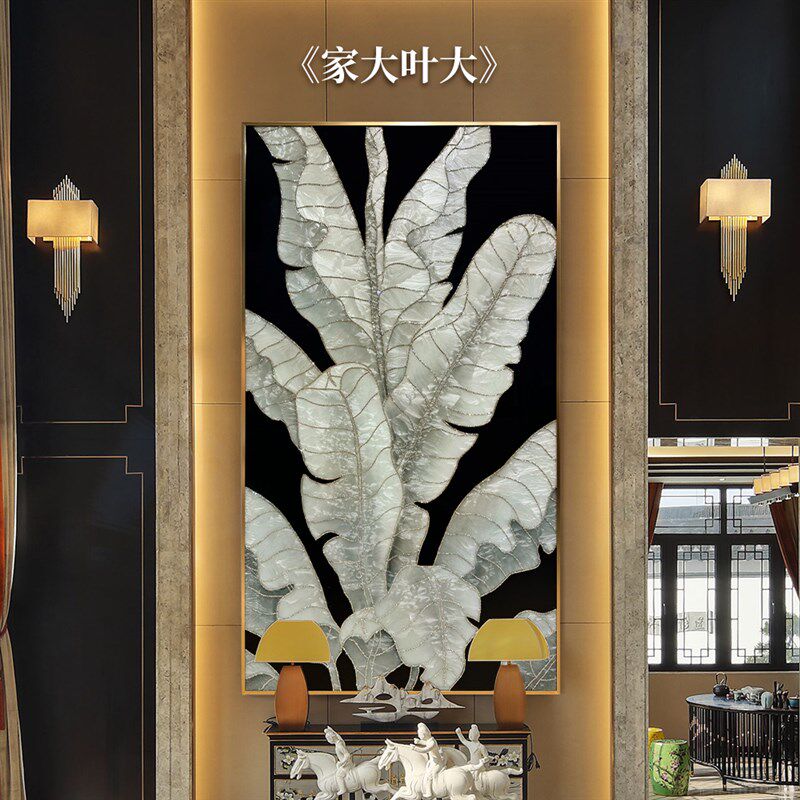 国彩珐琅彩玻璃彩画现代简约客厅入户玄关走廊屏风隔断轻奢装饰画
