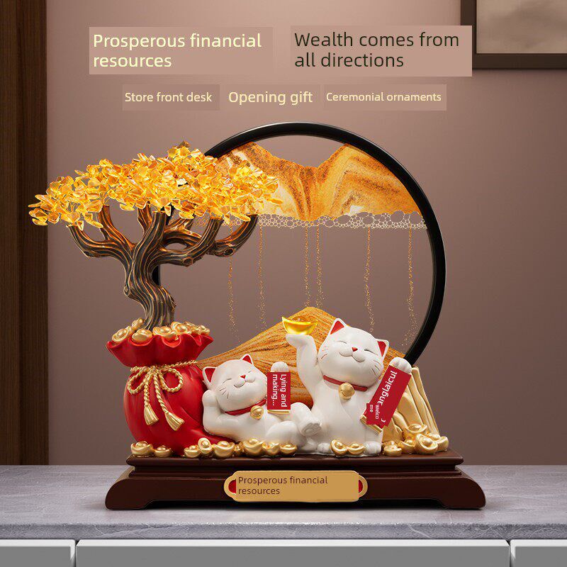 发财树流沙画招财猫摆件客厅装饰新房子搬家礼物乔迁新居开业礼品