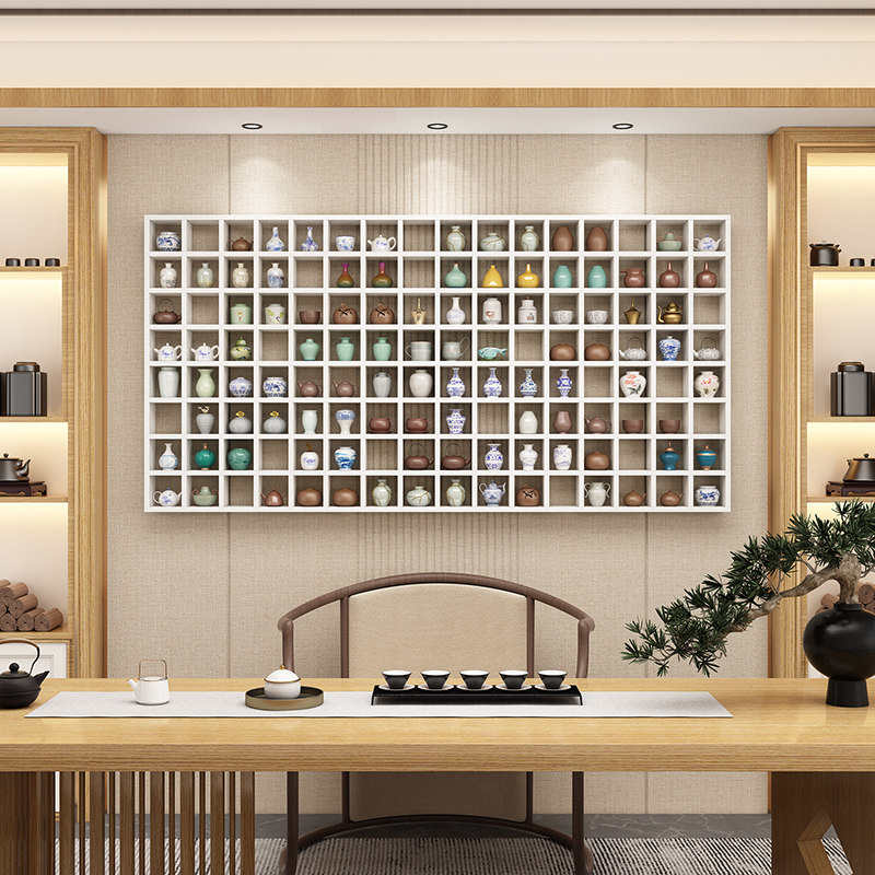 隔板壁挂造型置物架茶壶展示架实木格子架杯子架墙上博古架异形木