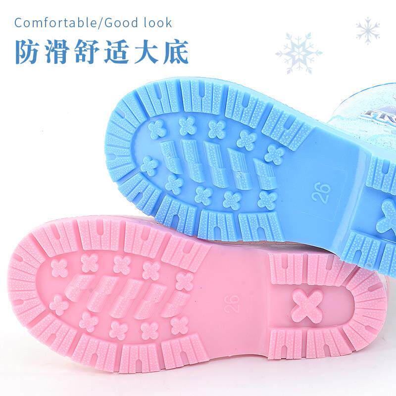 儿童雨鞋学生水鞋女童冰雪公主爱莎新款雨靴雨衣防滑短筒中筒保暖
