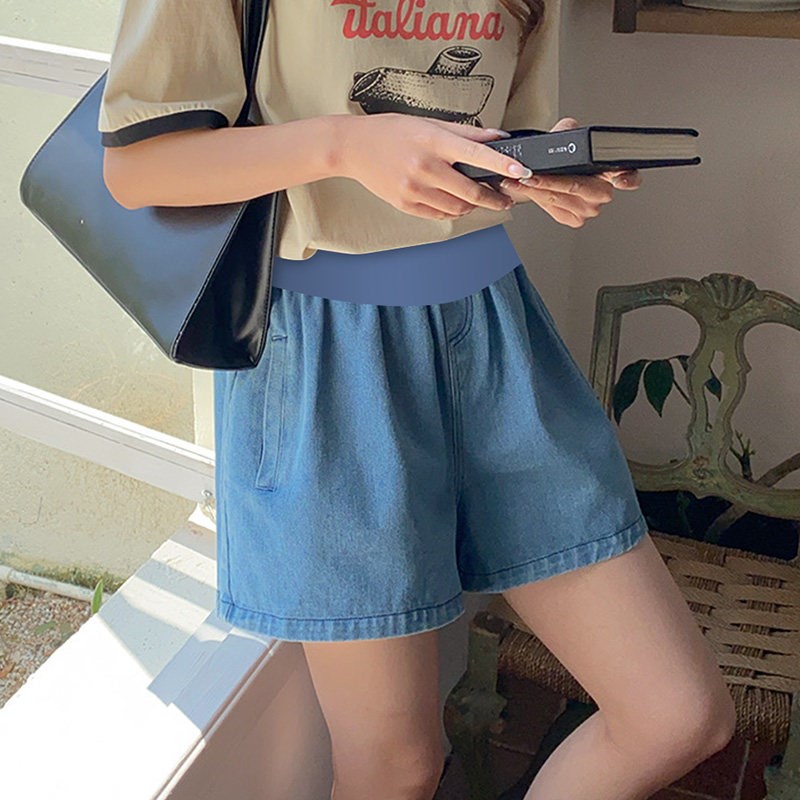 小个子孕妇短裤夏季外穿宽松托腹高腰孕妇牛仔短裤阔腿安全裤夏装