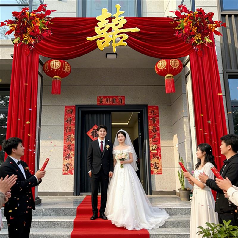 农村结婚院子布幔装饰套装自建房别墅庭院大门口拉花喜字婚房全套