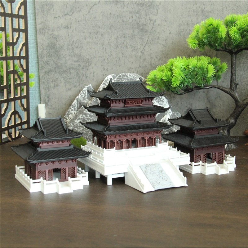 中式复古带楼阁大殿家居鱼缸水陆缸假山景观沙盘造景装饰摆件模型