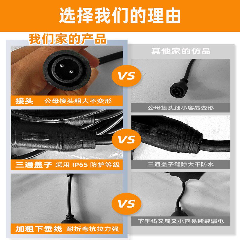 户外养殖一体防水灯头线灯串插头灯串串灯串联灯线带灯头景区庭院
