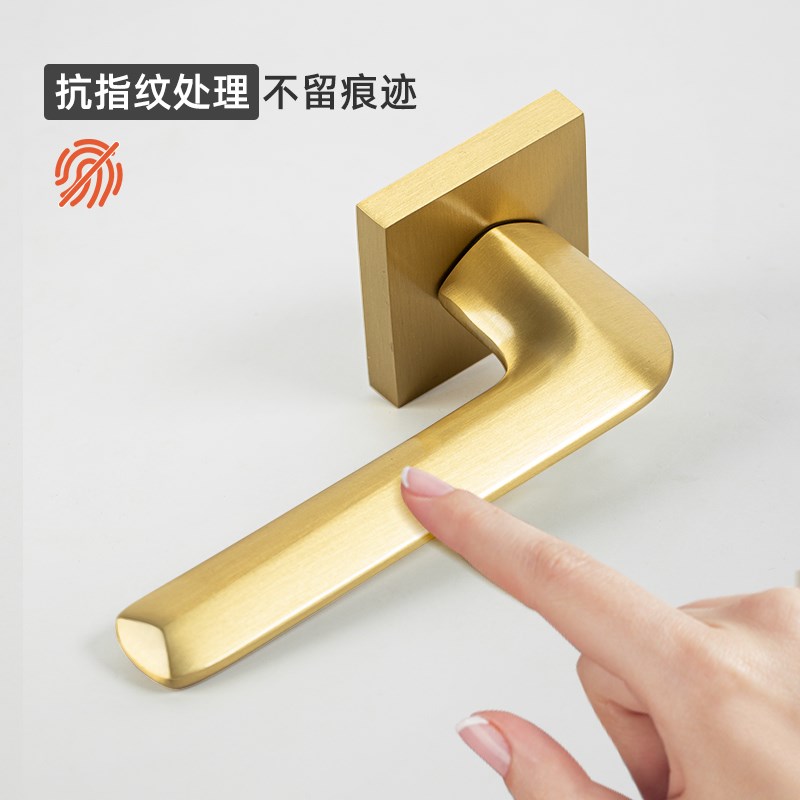 黄铜门锁室内家用通用型卧室房门把手磁吸静音分体轻奢金色锁具
