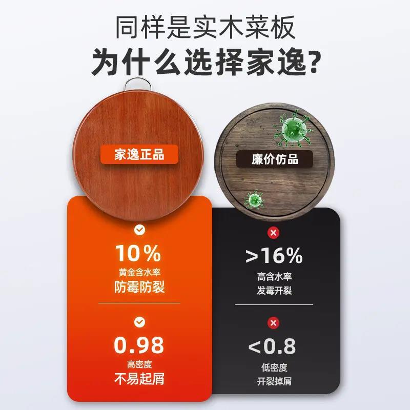 家逸砧板家用红檀木菜板抗菌防霉实木切菜板圆形整木无漆厨房案板图片