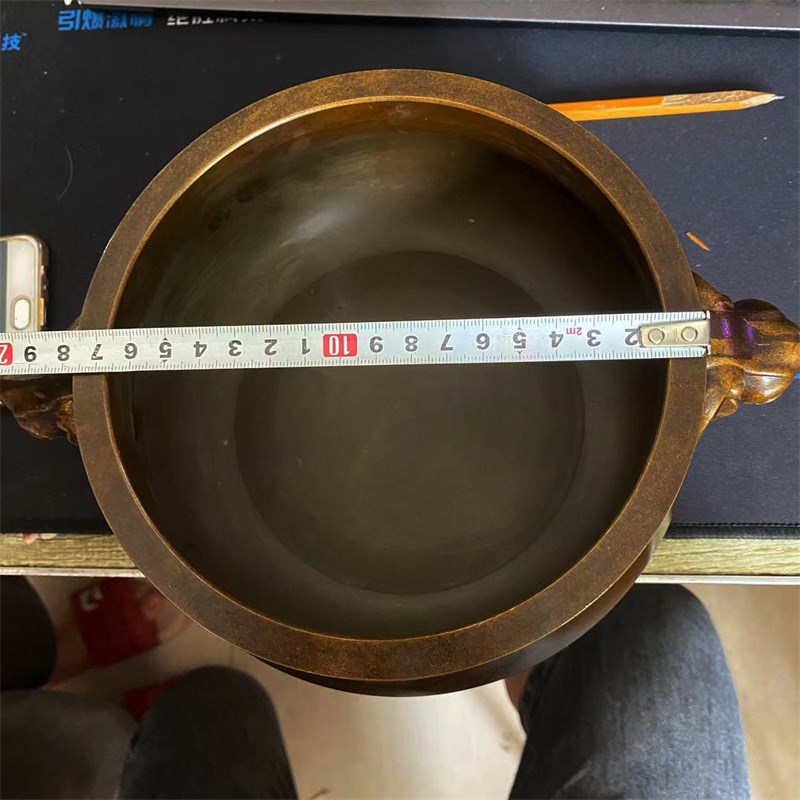 全铜苏工紫铜色复古特大象耳炉加厚重器铜炉摆件盘香线香炉香薰炉