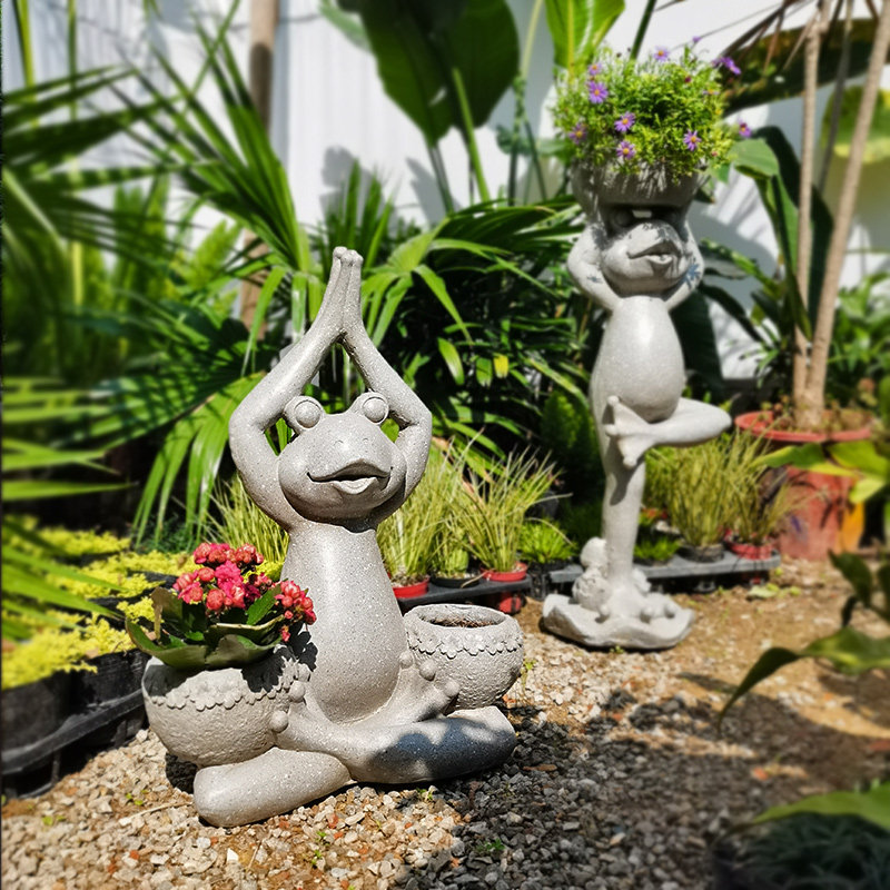 瑜伽青蛙花盆一楼小院装饰创意景观造景露台布置花园庭院落地摆件