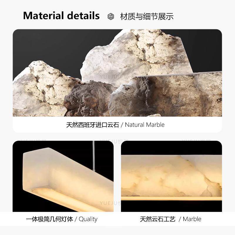 现代简约饭厅吊灯新中式轻奢设计师西班牙云石一字长条岛台吧台灯