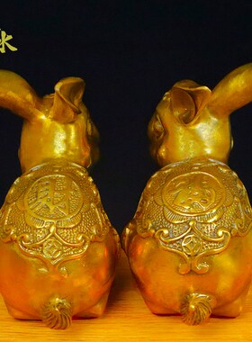 铜兔子摆件纯铜财富兔子招财十二生肖兔铜兔吉祥物家居装饰工艺品