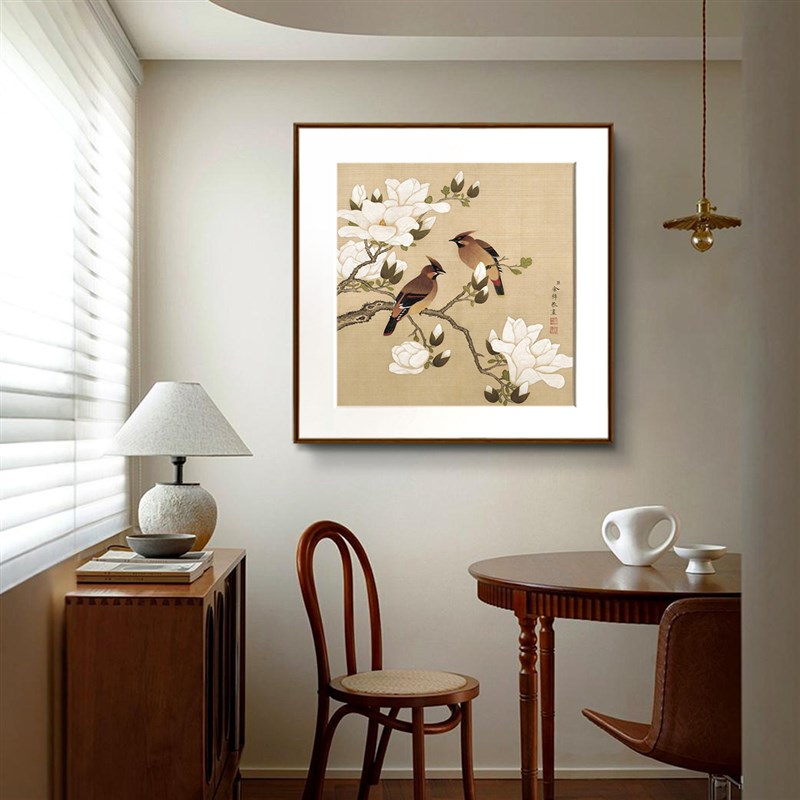 余恭花鸟画玉兰梅荷菊牡丹花新中式餐厅装饰画客厅绢丝国画挂画