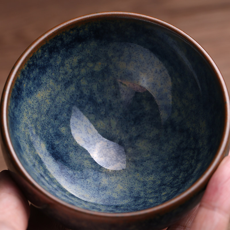 非遗大师李振贵冰川回蓝建盏主人杯茶杯茶盏全手工天目曜变茶具