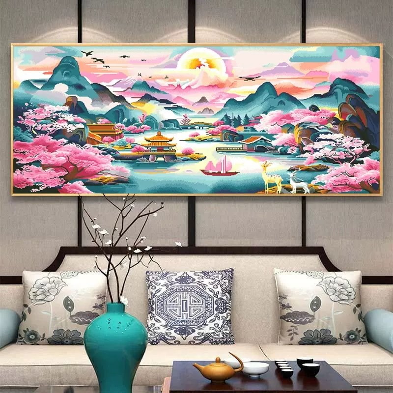 2024年新款钻石画满钻发财鹿手工5d砖石画贴钻十字绣客厅风景大画