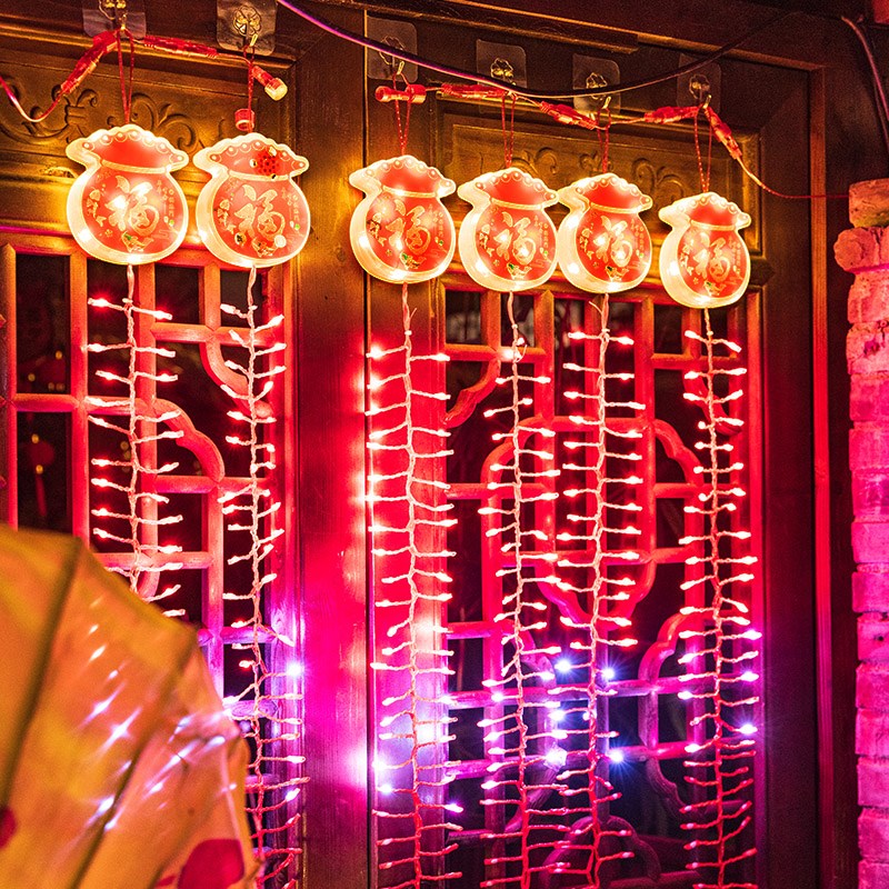 乔迁福袋仿真电子鞭炮灯串发光喜庆春节新年装饰挂件过年氛围布置