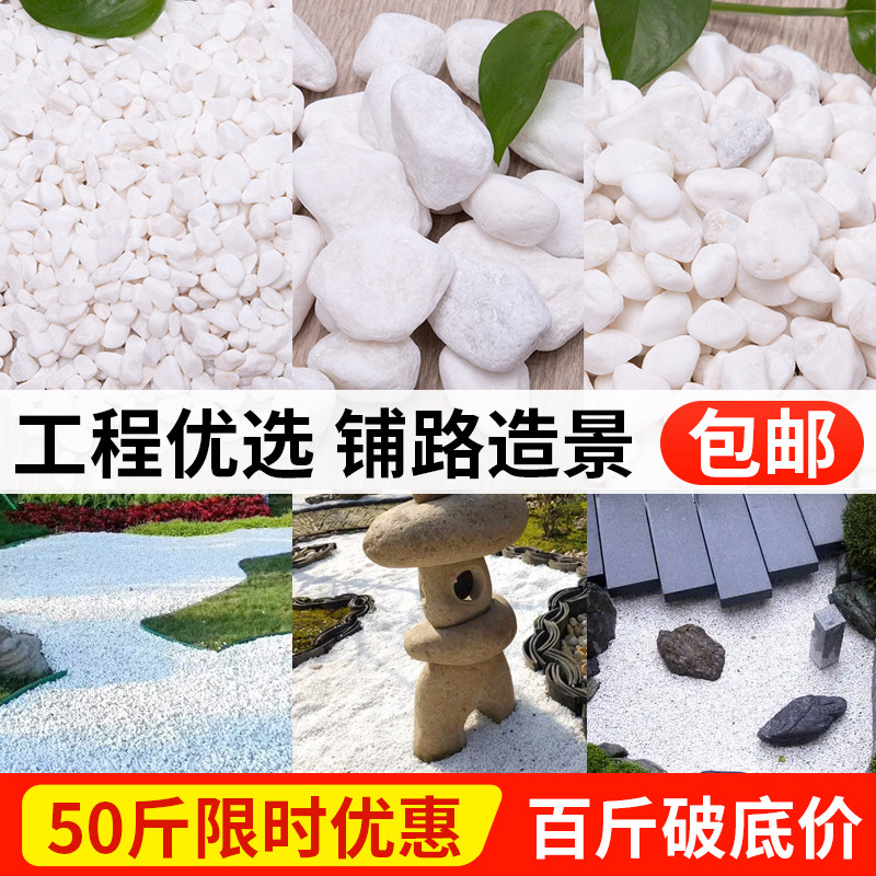 50斤白色石子大小石头鹅卵石庭院铺地铺路花园造景景观白石子碎石