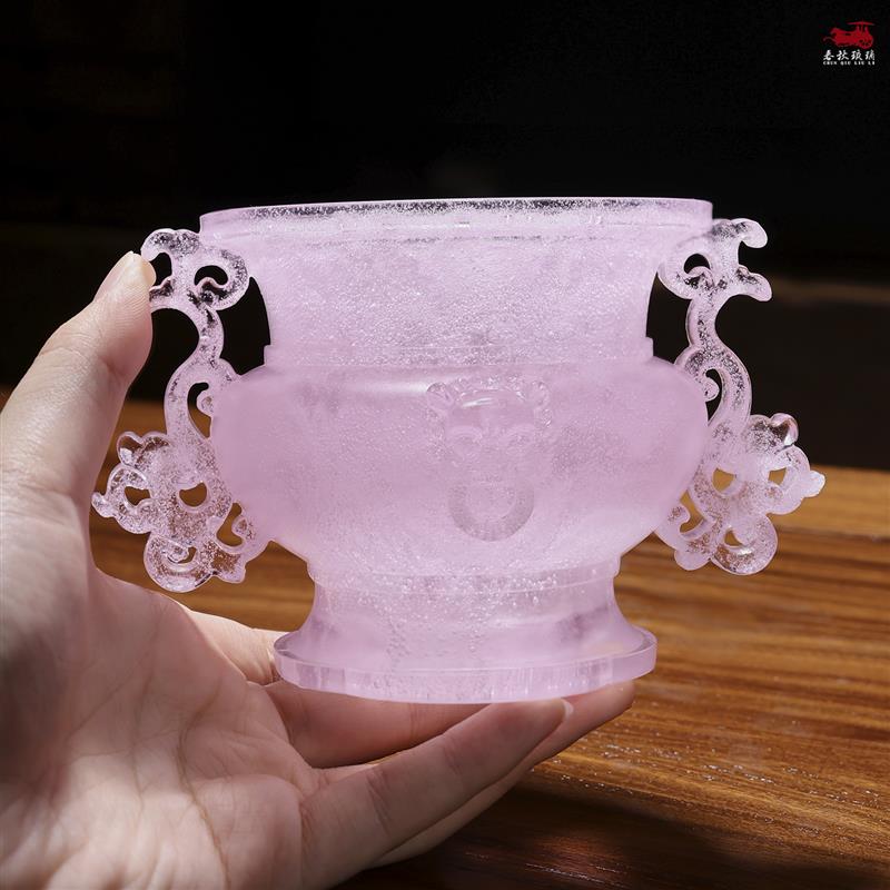 琉璃香炉花瓶可打篆香南京博物院芙蓉石蟠螭耳盖炉小粉炉桌面摆件