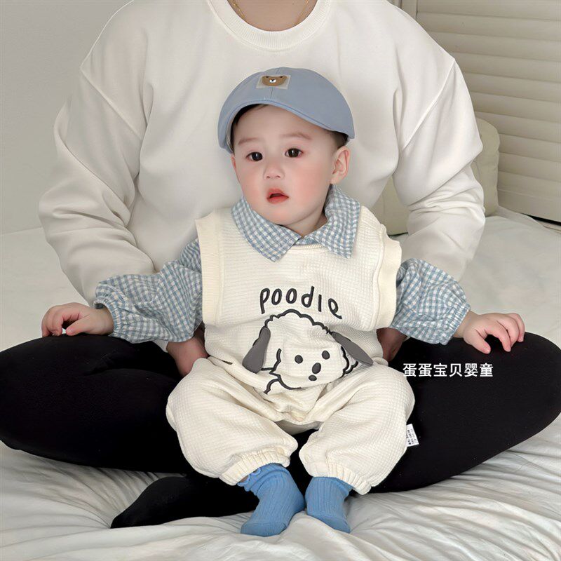 男宝宝衣服连体背带裤超萌洋气婴儿春装两件套装春秋一岁春季幼儿