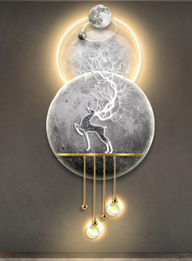 月球轻奢玄关装饰画立体氛围感LED吊灯画软装家居走廊过道悬挂画