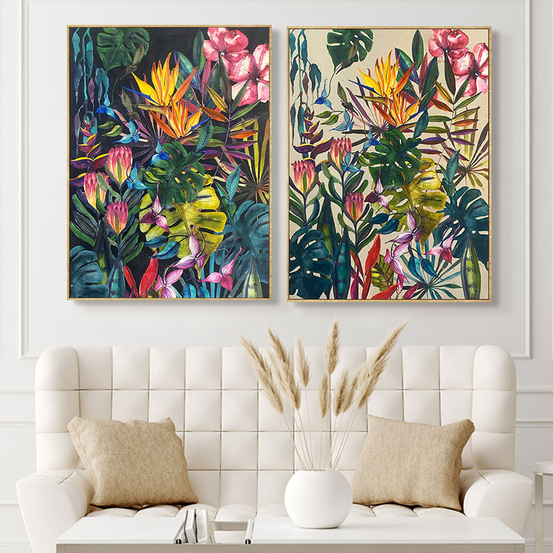 北欧风植物挂画装饰 手绘棉布绿植装饰画 高端实木框挂画