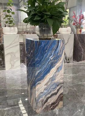 大理石雕塑台底座摆件客厅玄关电视柜旁落地展示台轻奢石墩地台