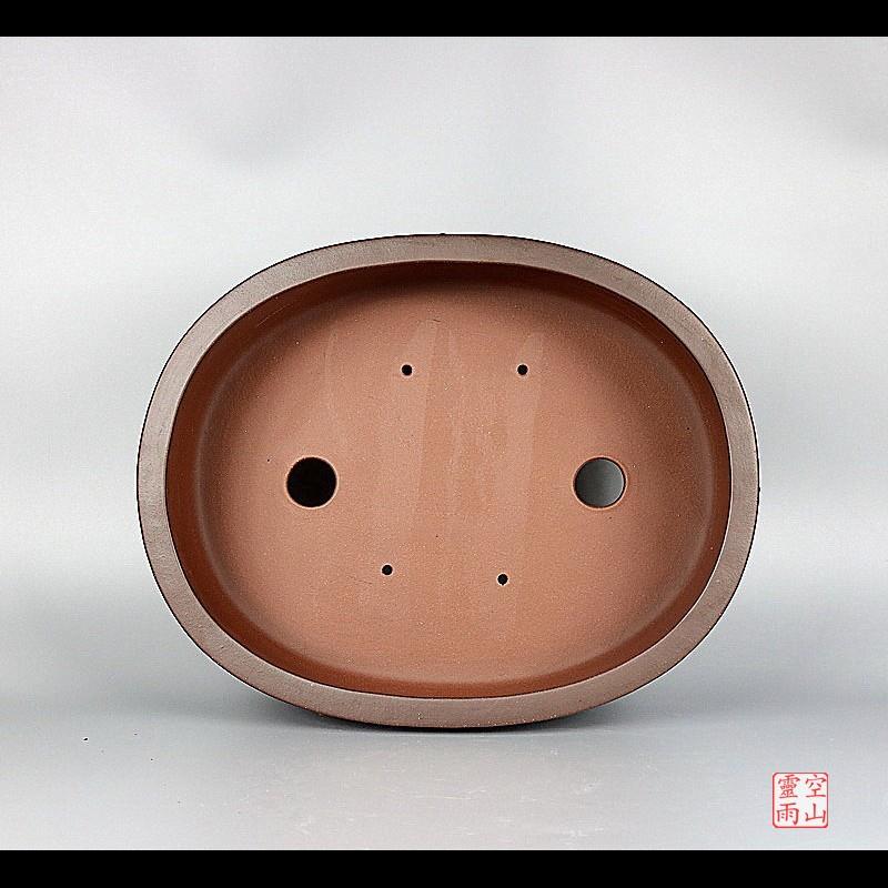 宜兴紫砂精品盆景花盆 全手工仿古鼓丁椭圆紫红泥40公分松柏绿植
