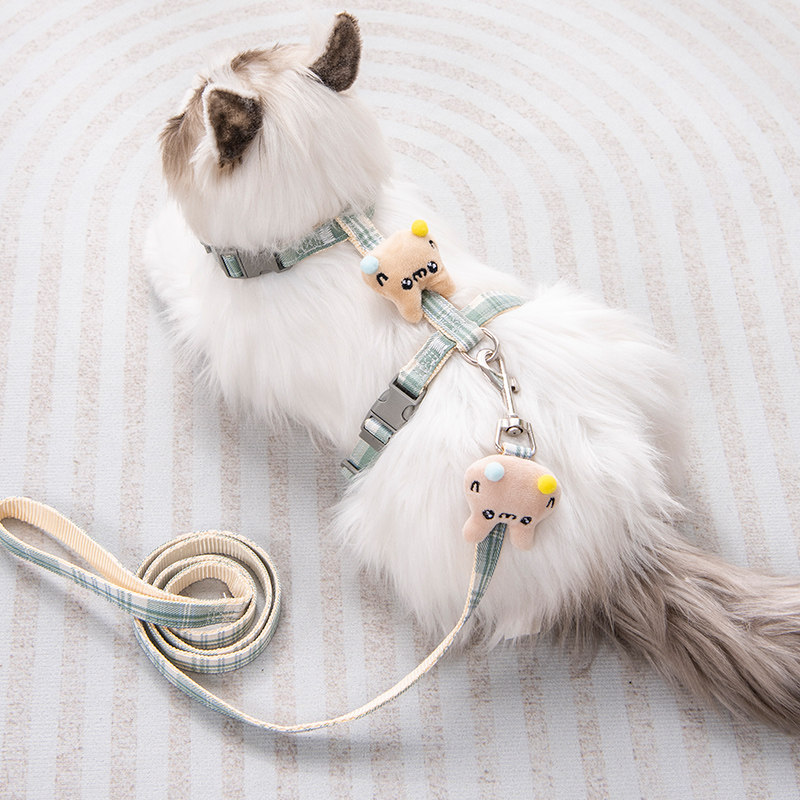 猫咪牵引绳外出专用防挣脱可调节蓝猫胸背带遛猫链兔子绳子拴猫绳