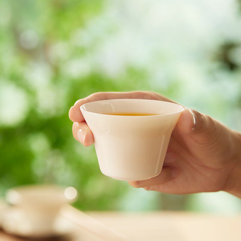 鸣盏陶瓷主人杯功夫茶具茶杯品茗杯羊脂玉瓷黑釉陶瓷杯