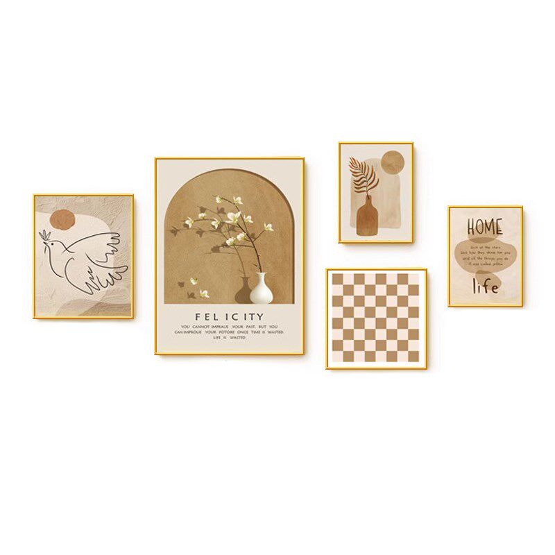 奶油风客厅装饰画轻奢抽象北欧高级感沙发背景墙挂画花卉组合壁画