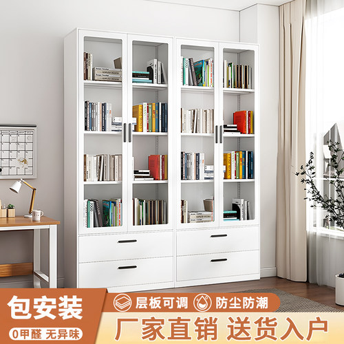 钢制书柜新款带门防尘书柜玻璃门展示柜客厅储物柜儿童学生落地柜