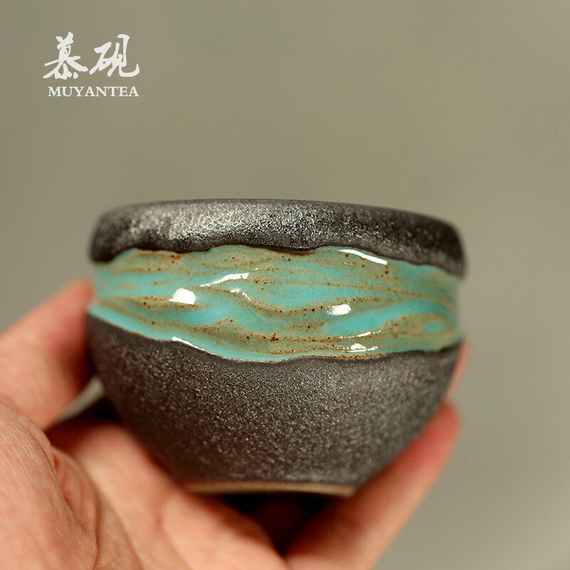 慕砚手作青绿腰主人茶杯林世鹏岩矿天目釉品茗杯盖碗陶瓷创意茶碗