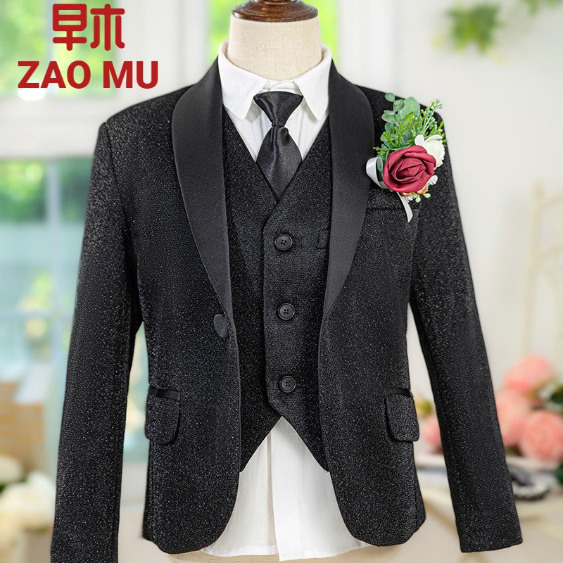 儿童西装套装男童宝石蓝亮片模特走秀时尚金丝小主持人礼服高端