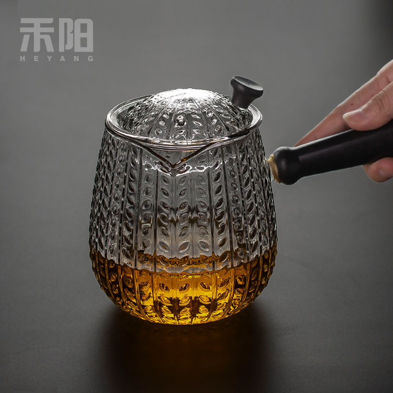 禾阳 麦穗侧把壶耐热玻璃煮茶壶家用双内胆煮茶器茶具套装蒸茶壶