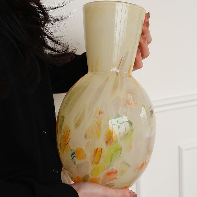 栀美家 缤纷玻璃花瓶轻奢高级感鲜花水培器皿 客厅样板房装饰摆件