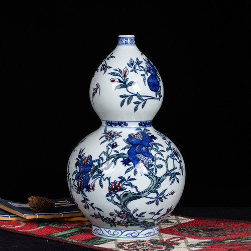 新中式青花瓷葫芦瓶陶瓷花瓶摆件客厅插花玄关酒柜电视柜仿古工艺