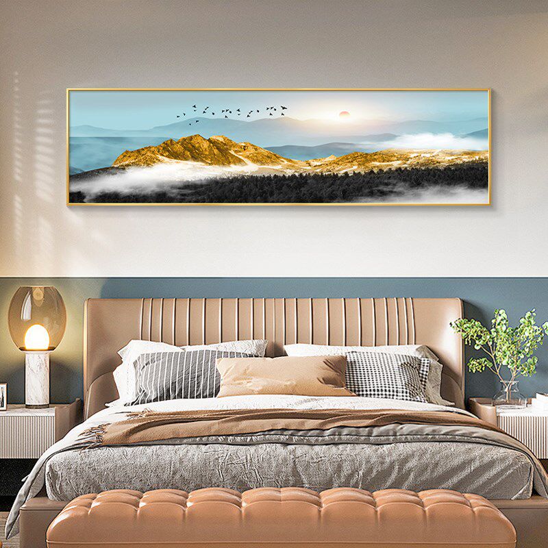 背靠金山卧室床头装饰画山水风景主卧房间挂画轻奢高级感客厅壁画