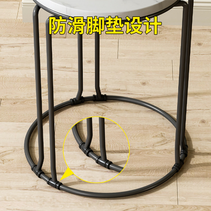 凳子可叠放圆凳家用加厚餐凳简易备用凳子商用仿岩板铁艺凳子收纳
