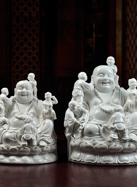 戴玉堂陶瓷送子弥勒佛笑佛大肚多仔佛佛像摆件五子登科五子戏弥勒