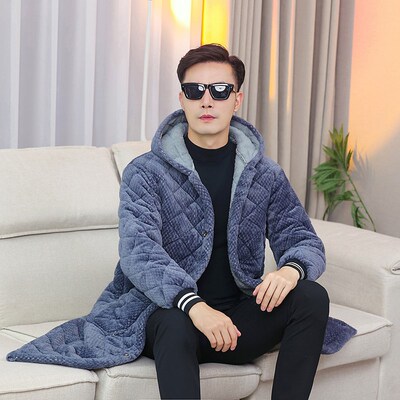 冬季保暖男士加绒加厚棉衣休闲大褂加长过膝罩衣工作服家居服棉服