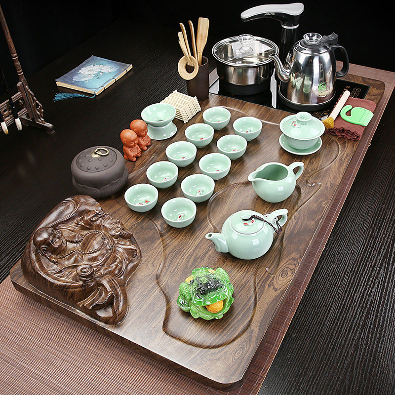全自动茶具套装家用烧水壶一体茶盘整套客厅泡茶台立体佛大号托盘