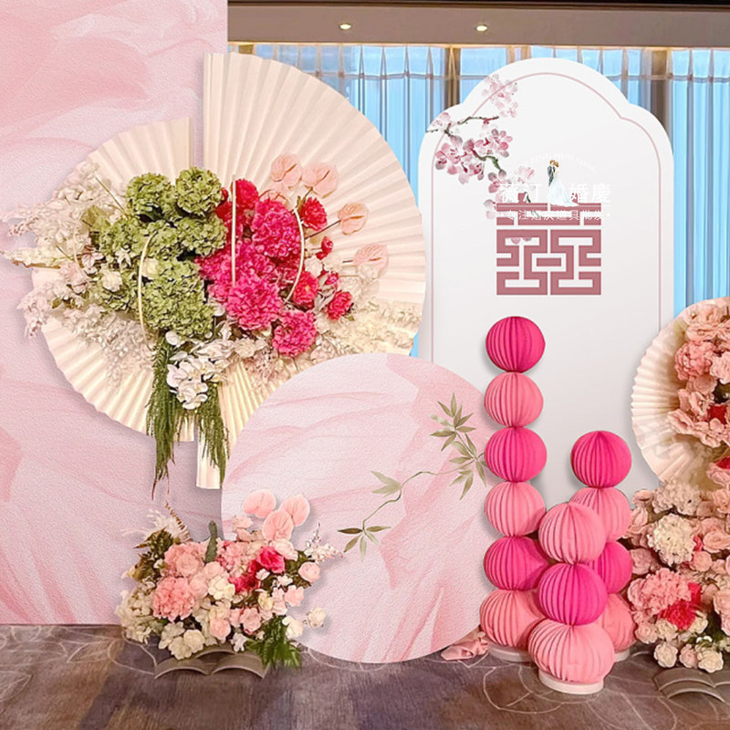 婚庆折纸灯笼摆件折叠圆柱罗马柱甜品台新中式婚礼路引订婚宴装饰