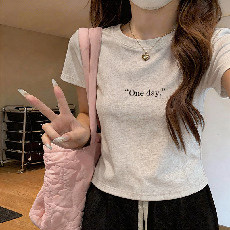 正肩短袖t恤女装夏季短款上衣