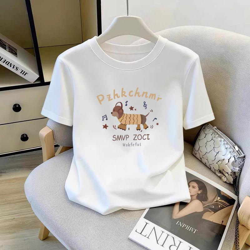 2026年新款正肩圆领短袖t恤女夏季宽松显瘦白色纯棉高腰短款上衣