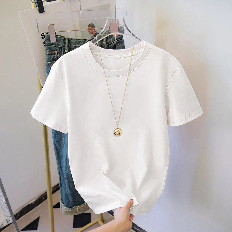 正肩短袖T恤女2026夏季新款纯白色百搭显瘦短款小个子体恤上衣服