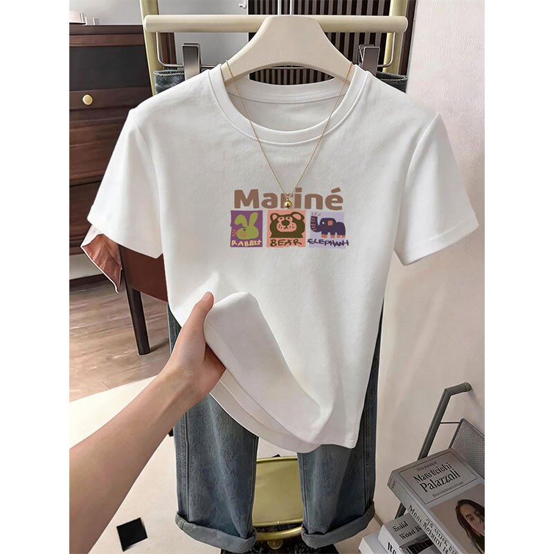 正肩短袖t恤女白色短款上衣