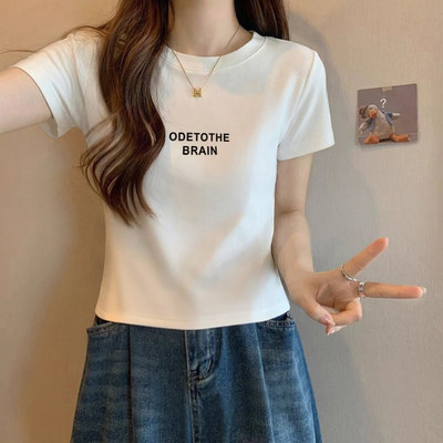 短款纯棉字母印花短袖t恤女夏季